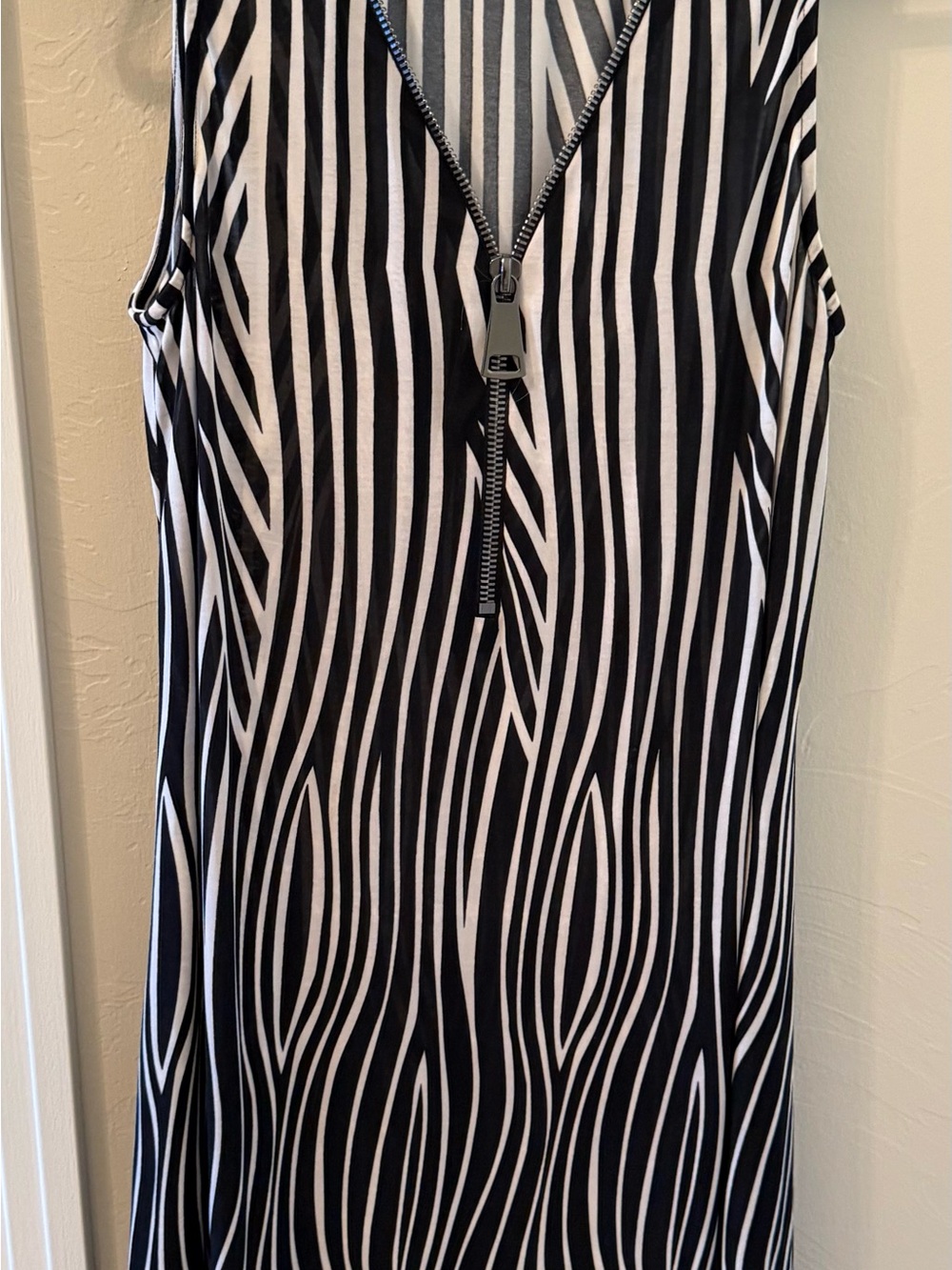 Ariella Black and White Striped Dress with Zip Detail